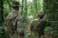 Cpl. Neil Picard acts as position safety officer for a Ghana Army soldier as he supervises the shooter’s course of fire for the Marine Corps’ Combat Marksmanship Program at the Jungle Warfare School in Ghana.