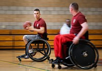 U.S. Marine Corps Wounded Warriors with Team East participate in wheelchair basketball drills during practice at the 2012 Marine Corps Trials at Marine Corps Base Camp Pendleton, Calif., Feb. 16, 2012.