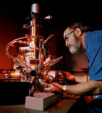 Ray Padgett operating Electron Microscope at the High Temperature Materials Laboratory at Oak Ridge