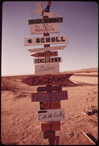 Pointing to homes in the Colorado River area, May 1972. Photographer: O'Rear, Charles. Original public domain image from Flickr