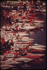 At the start of annual Outboard World Championship boat race on Lake Havasu near Parker, May 1972. Photographer: O'Rear, Charles. Original public domain image from Flickr