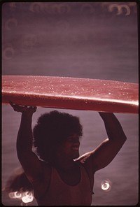 Surfer at Waikiki Beach, October 1973. Photographer: O'Rear, Charles. Original public domain image from Flickr