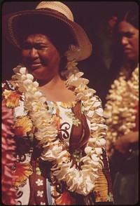 Hawaiians ready to demonstrate hula dance to Waikiki Beach tourists, October 1973. Photographer: O'Rear, Charles. Original public domain image from Flickr