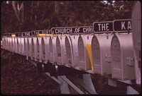 New mailboxes in an area of land development near Manuka Park in the Kau District, on the southwestern side of the island, November 1973. Photographer: O'Rear, Charles. Original public domain image from Flickr