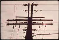 Power pole in the Malibu Canyon area of the Santa Monica Mountains near Malibu, California, which is located on the northwestern edge of Los Angeles County, May 1975. Photographer: O'Rear, Charles. Original public domain image from Flickr