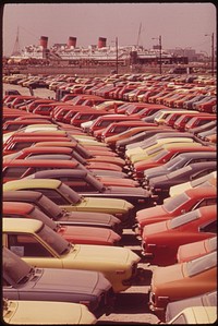 "Mazdas" await shipment, June 1972. Photographer: O'Rear, Charles. Original public domain image from Flickr