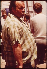 Local man looks over the scene at a Saturday auction near Hickman, May 1973. Photographer: O'Rear, Charles. Original public domain image from Flickr