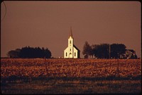 70 year old Immanuel Lutheran Church looks out over farmlands of Plymouth, May 1973. Photographer: O'Rear, Charles. Original public domain image from Flickr