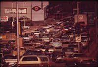 Traffic jam on Dodge Street, one of the city's main thoroughfares, May 1973. Photographer: O'Rear, Charles. Original public domain image from Flickr