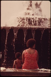 Cooling Off Beside Fountain At Philadelphia Museum Of Art, August 1973. Photographer: Swanson, Dick. Original public domain image from Flickr