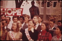 Noontime Rally In Downtown Philadelphia, August 1973. Photographer: Swanson, Dick. Original public domain image from Flickr