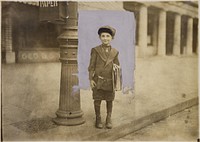 "He can rustle de poipers" another boy said, April 1912. Photographer: Hine, Lewis. Original public domain image from Flickr