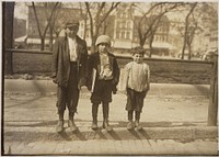 Photograph of Louis Gabriel (13 years old) and brother Eddie (10 years old) and Johnnie (7 years old), April 1912. Photographer: Hine, Lewis. Original public domain image from Flickr