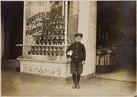 Joseph Bernstein, a ten year old news-boy who had been selling in saloons along the way, said he makes a dollar a day selling until 7:30 P.M, April 1912. Photographer: Hine, Lewis. Original public domain image from Flickr