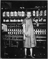 Addie Laird, 12 years old. Spinner in a Cotton Mill. Girls in mill say she is 10 years old, February 1910. Photographer: Hine, Lewis. Original public domain image from Flickr