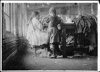 Two of the tiny workers, a raveler and a looper in London Hosiery Mills. London, Tenn, December 1910. Photographer: Hine, Lewis. Original public domain image from Flickr