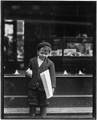 Tommy Hawkins, 5 years old. Sells papers. Is 41 inches high. St. Louis, Mo, May 1910. Photographer: Hine, Lewis. Original public domain image from Flickr