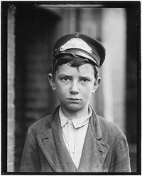 Richard Pierce, Western Union Telegraph Co. Messenger No. 2. 14 years of age. 9 months in service, works from 7 a.m. to 6 p.m. Smokes and visits houses of prostitution, May 1910. Photographer: Hine, Lewis. Original public domain image from Flickr