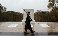 U.S. Army Spc. Brett Hyde, with the 3rd U.S. Infantry Regiment (The Old Guard), performs sentinel duty at the Tomb of the Unknowns before the arrival of Hurricane Sandy Oct. 29, 2012, at Arlington National Cemetery in Arlington, Va. Sandy formed in the Western Caribbean Sea and affected Jamaica, Cuba, Haiti and the Bahamas before making landfall in the mid-Atlantic region of the United States.