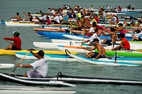 Over 120 outrigger canoe paddlers take off during the fourth annual Paddling Athletes Association Thanksgiving Food Drive Race in Hawaii Kai, Hawaii, Nov. 17, 2012.