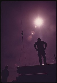 Construction Workers Silhouetted Against A Bright October Sun In South Side Chicago, 10/1973. Photographer: White, John H. Original public domain image from Flickr