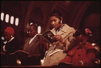 Worshippers At Holy Angel Catholic Church On Chicago's South Side. It Is The City's Largest Black Catholic Church, 10/1973. Photographer: White, John H. Original public domain image from Flickr