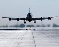 A U.S. Air Force KC-135 Stratotanker aircraft takes off from the Transit Center at Manas, Kyrgyzstan, Sept. 6, 2013, to conduct a mission.