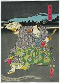 Näyttelijä ichikawa danzo vi näytelmässä dan-no-ura kabuto gunki (dan-no-uran taistelu), 1857, by Utagawa Kunisada