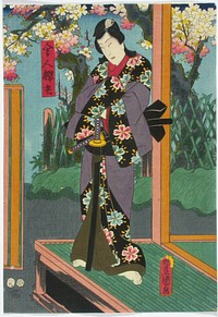 Näyttelijä bando hikosaburo näytelmässä sugawara denju tenarai-kagami (kaunokirjoitusta sugawaran oppien mukaan), 1857, by Utagawa Kunisada