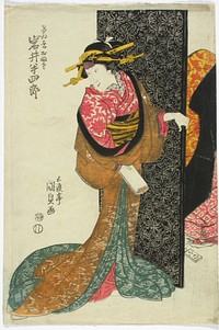 Näyttelijä iwai hanshiro v näytelmässä imose no en risho kumi-ito (miehen ja vaimon kohtalon punos), 1817, by Utagawa Kunisada