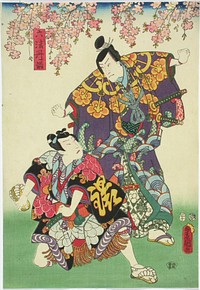 Tanzen roppo -kohtaus shosagoto-näytelmässä, 1856, by Utagawa Kunisada