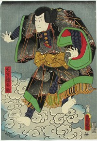 Näyttelijä ichikawa ichizo näytelmässä irifune soga nihon no torikachi (sogan suku valloittaa japanin), 1857, by Utagawa Kunisada