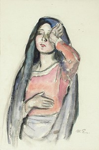 Mary, sketch for the stained glass window ave maria in pori church, by Magnus Enckell