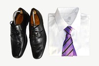 Professional leather shoes & shirt collage element psd