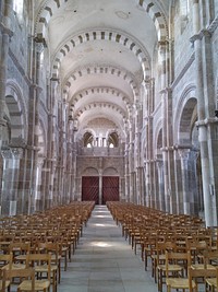 Church aisle, interior design. View public domain image source here