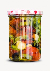 Pickled vegetables in jar, food isolated design