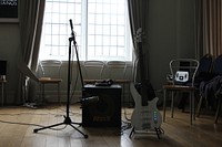 Music practice room, electric guitar. View public domain image source here