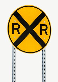 Railroad crossing sign collage element psd