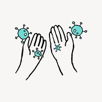 Covid-19 germs on hands doodle collage element vector