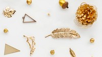 Aesthetic Christmas desktop wallpaper, gold ornaments design