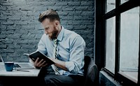 Businessman reading, business background