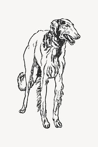 Russian hound dog element, black & white illustration vector