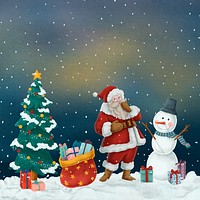 Festive Christmas celebration background, Santa, snowman illustration psd