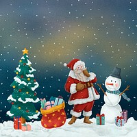 Festive Christmas celebration background, Santa, snowman illustration