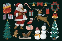 Festive Christmas celebration, cute collage element set  psd