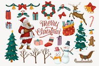 Merry Christmas celebration, festive collage element set vector