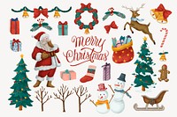 Merry Christmas celebration, festive collage element set  psd