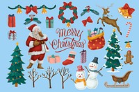 Merry Christmas celebration, festive collage element set vector