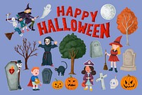 Happy Halloween, festive collage element set vector