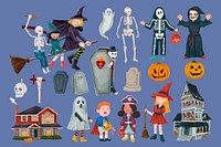 Festive Halloween, cute collage element set vector